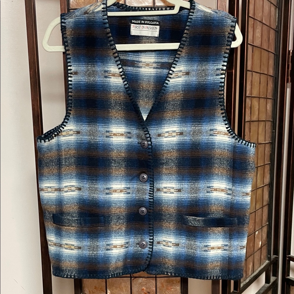 Women's Plaid Vest - Blue and Brown